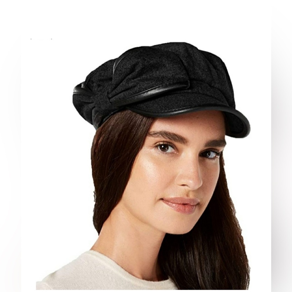 INC Flannel & Faux-Leather Newsboy Cap